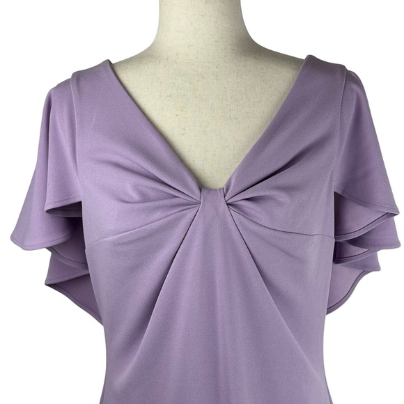 Belle Badgley Mischka Flutter Sleeve Twist Front V Neck Sheath Dress Size 10 - Picture 11 of 14